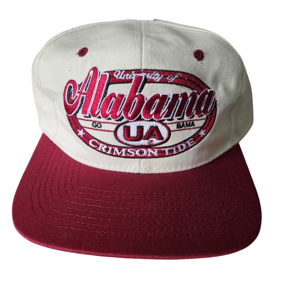Alabama Crimson Roll Tide Hat Snapback Cream Crimson Vintage 90s Cap NCAA